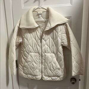 Zella Cream Quilted Jacket with Ribbed Collar